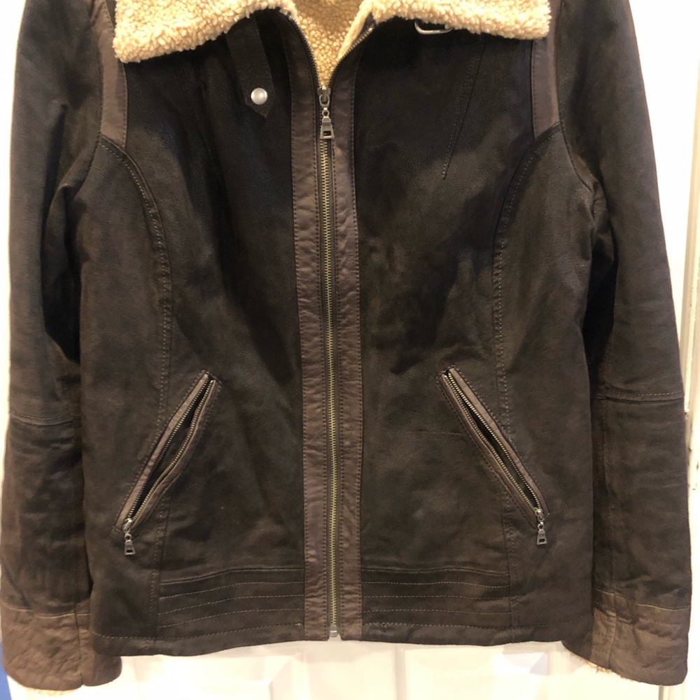 Danier Vintage Dark Brown Leather Sherpa Lined Jacket XL - Picture 4 of 14